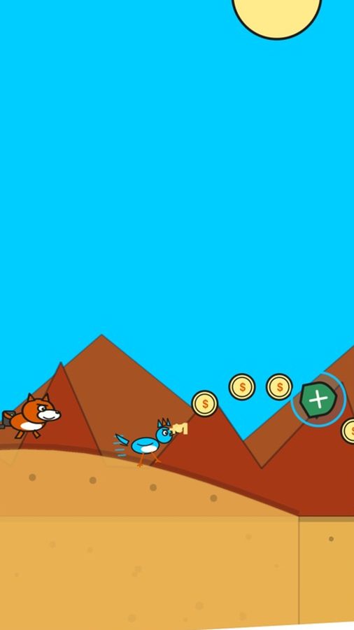 Canyon gameplay with a road runner chased by a coyote through the desert
